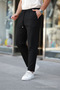 Men's Elastic Waist Lace-Up Jogger Black Fabric Trousers Relaxed Fit Side Pockets