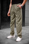 Men's Baggy Fit Pleated Fabric Trousers Khaki - 5