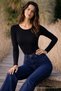 Women's Trendy Crew Neck Slim Fit Black Stylish Blouse - 6