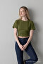 Women's Wide Short Sleeve Khaki Crop T-Shirt - 4