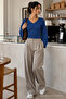 Women's Casual Waist-Fitted Blue Blouse