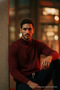 Men's Half Turtleneck Burgundy Knit Sweater - 6