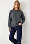 Women's Smoked Sweatshirt with Chest Text Print - 3