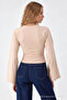 Women's Body-Hugging Knitted Beige Casual Blouse - 3