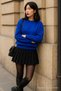 Women's Crew Neck Winter Oversized Blue Sweater - 3