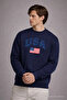 Men's America Print Loose Fit Navy Blue Sweatshirt - 2