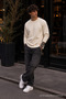 Knitted Winter Casual Ecru Men's Sweatshirt - 5