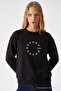 Women's Star Printed Black Casual Sweatshirt