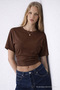 Women's Bat Sleeve Basic Tight Brown Blouse - 3