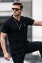 Men's Basic Black Comfort Polo Neck T-Shirt - 3