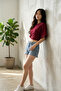 Women's Summer Short Sleeve Burgundy Crop Blouse - 4