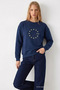 Women's Star Print Navy Blue Casual Sweatshirt - 3