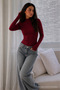Women's Cotton Burgundy Blouse with Waist Tie - 2