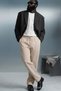 Men's Beige Linen Trousers with Elastic Waist - 5