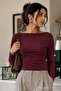 Women's Boat Neck Basic Slim Blouse 3-Piece - 4
