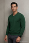 Men's Long Sleeve Loose V-Neck Green Knit Sweater - 5