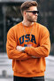 Men's Usa Print Comfort Orange Sweatshirt - 2