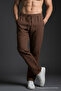 Men's Relaxed Wide-Leg Brown Linen Trousers - 5