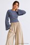 Women's Slim Fit Knitted Crew Neck Smoked Blouse - 2