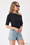 Women's Boat Neck Half Sleeve Black Blouse - 2
