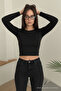 Kadın Basic Premium Dar Siyah Crop Tişört - 6