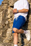 Men's Cotton Casual Loose Blue Shorts with Pockets - 4