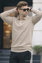 Herren-Pullover mit Polokragen, cremefarben, lockerer Basic-Pullover - 3