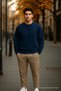Men's Casual Basic Navy Blue Loose Sweater