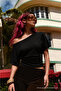 Women's Bodycon Boat Neck Black Blouse - 4