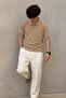 Men's Classic Cream Polo Neck T-Shirt - 4