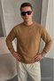 Men's Loose Textured Flare Caramel Sweatshirt - 4