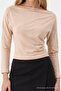 Women's Beige Fitted Plain Boat Neck Blouse - 5