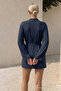 Women's Soft V-Neck Belted Navy Blue Kimono - 6
