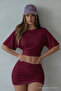 Women's Bat Sleeve Summer Burgundy Crop Blouse - 2
