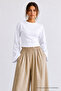 Women's Slim Fit Knitted Crew Neck White Blouse