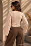 Women's Knitted Slim Fit Elegant Beige Blouse - 3