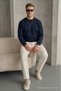 Men's Loose Textured Flare Navy Blue Sweatshirt - 4