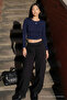 Women's Long Sleeve Tight-Fitting Navy Blue Crop T-Shirt - 5