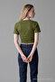 Women's Wide Short Sleeve Khaki Crop T-Shirt - 6