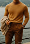 Men's High Neck Casual Brown Knit Sweater