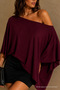 Women's One-Shoulder Burgundy Asymmetrical Draped Blouse - 4