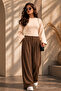 Women's Knitted Slim Fit Elegant Beige Blouse - 2