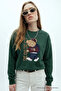 Women's Teddy Bear Print Red Green Relax Sweatshirt