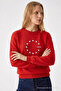 Women's Star Print Red Casual Sweatshirt - 2