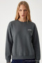 Women's Smoked Sweatshirt with Chest Text Print