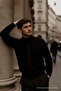 Men's Long Sleeve High Neck Loose Black Knit Sweater - 3