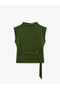 Slim Fit Belted High Neck Sleeveless Blouse with Accessories - 5