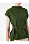Slim Fit Belted High Neck Sleeveless Blouse with Accessories - 2