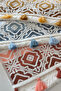 Set of 2 Ethnic Patterned Tassel Hand Towels - Embossed, Jacquard, 100% Cotton - 50X90 cm - Mustard - 4