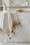 Set of 2 Ethnic Patterned Tassel Hand Towels - Embossed, Jacquard, 100% Cotton - 50X90 cm - Mustard